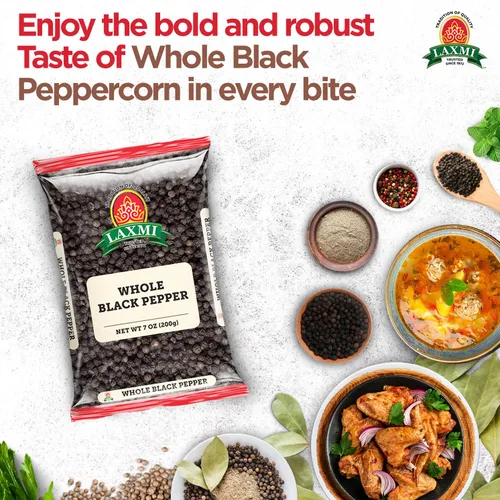 Miniatura 5 de Laxmi Granos de pimienta entera de pimienta negra, 200 gm, pimienta negra Tellicherry, granos de pimienta de alta calidad y alto valor, negro De