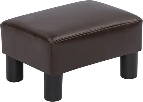 Miniatura 13 de Adeco Reposapiés otomano tapizado de lino de 15.4 pulgadas, pequeño taburete acolchado y asiento decorativo con patas de aspecto de madera, taburete