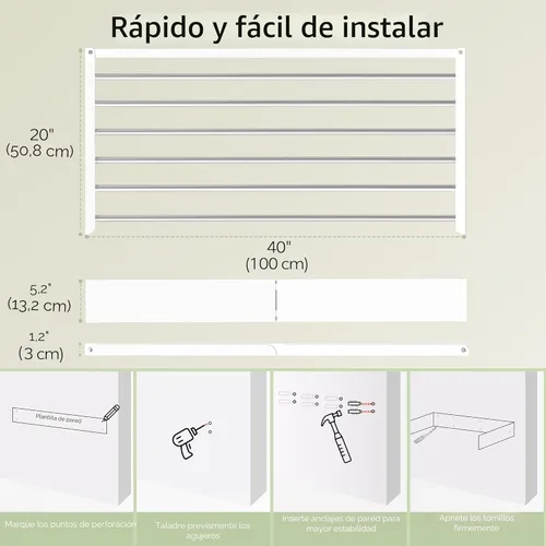 Miniatura 7 de Vikaqi Tendedero de ropa para montar en la pared de 40 pulgadas, plegable para colgar en la pared, estante de lavandería plegable para interiores