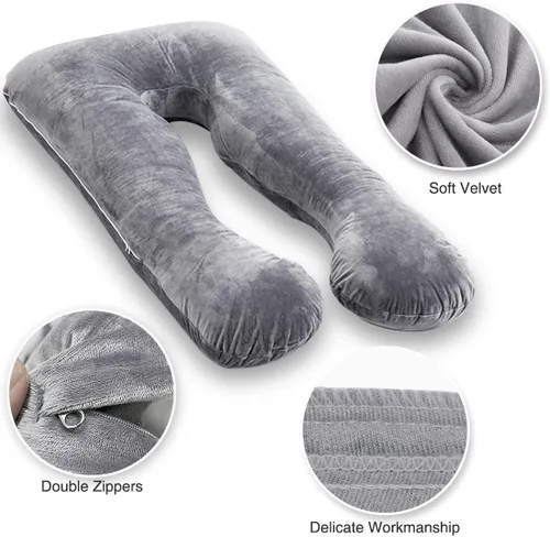 Miniatura 3 de MOON PINE Funda de almohada de embarazo, solo funda de almohada corporal en forma de U, funda de almohada de repuesto de terciopelo, apta para Gris