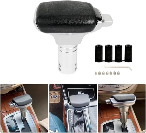 Miniatura 8 de Pomo de palanca de cambios, pomo de cambio compatible con la mayoría de coches manuales y automáticos, camiones, SUV M8 M10 M12 (Cuero Negro)