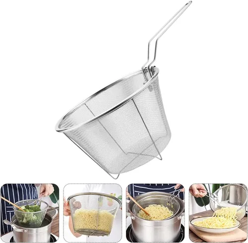 Miniatura 9 de YARNOW Cesta plegable de acero inoxidable de 10.23 pulgadas con mango largo ergonómico para freír profundamente el aceite y colar alimentos