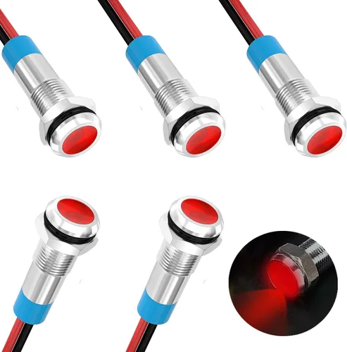 Miniatura 7 de smseace Paquete de 5 1/4'' (6mm) AC/DC12-24V Luz indicadora LED Impermeable IP65 Luces LED de 24 voltios Lámpara piloto metálica verde Luz