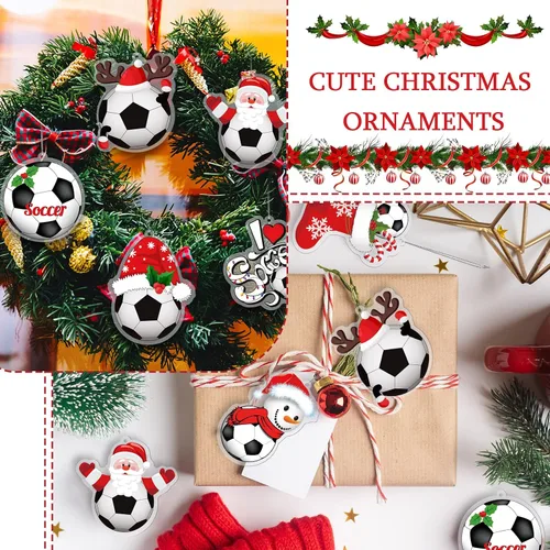 Miniatura 4 de Chunful 24 piezas Adornos de fútbol para árbol de Navidad, adornos de pelotas deportivas de acrílico colgantes para decoración de árbol de Navidad