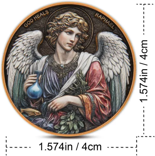 Miniatura 3 de Moneda de desafío Arcángel Rafael - Santo de curación, moneda de coleccionista de doble cara de 1.57 pulgadas