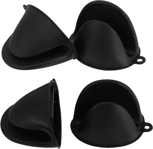 Vaincre 4 guantes de horno de silicona resistentes al calor, agarraderas de silicona para cocina, mini guantes de goma para horno, guantes de Negro