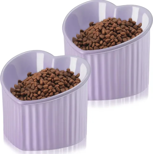 Miniatura 8 de Mumufy 2 piezas de cuencos elevados de cerámica para gatos, cuencos para mascotas inclinados y elevados, antivuelco, plato para gatos