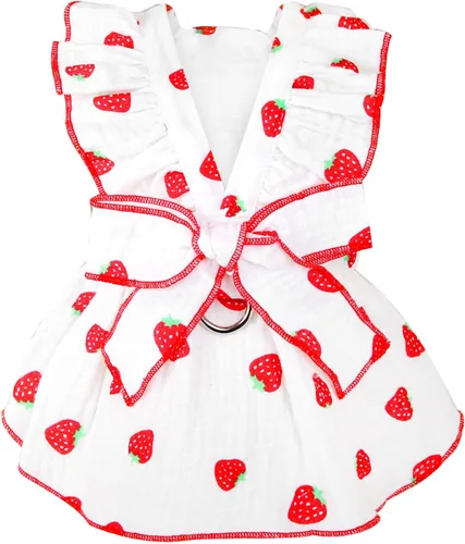 Miniatura 9 de Vestidos para perros pequeños, hembra, perro, gato, vestido lindo de algodón extra de verano, decoración de lazo, traje de cumpleaños, ropa de Rosa