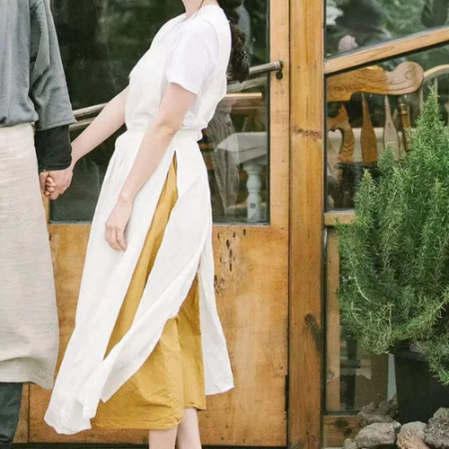 Miniatura 5 de Vestido estilo pinafore de algodón con cuello en V y cuello en V para mujeres y niñas