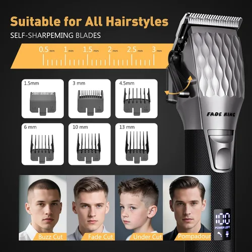 Miniatura 3 de FADEKING® Cortadora de pelo inalámbrica y recortadora de barba para hombres, kit de peluquería profesional para cortar el cabello y peinar la barba