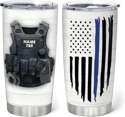 Miniatura 9 de Hyturtle Vaso de policía personalizado para hombres, bandera de línea azul delgada para el día del padre, regalos de policía para jubilación