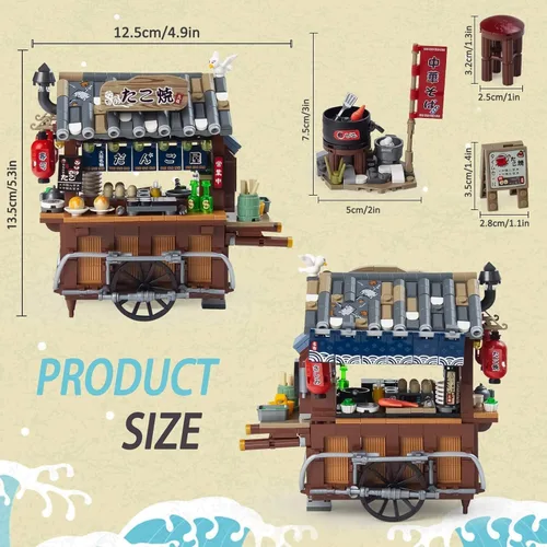 Miniatura 4 de Kit de bloques de construcción en miniatura de vista callejera japonesa - Carretilla de takoyaki, juguete de tienda de marca japonesa en miniatura