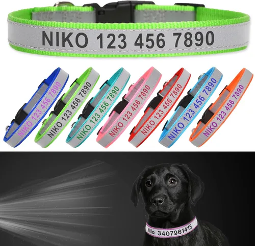 Miniatura 15 de Collar reflectante personalizado para perro, nombre y número de teléfono bordado personalizado para mascotas con hebilla de nailon ajustable en 5