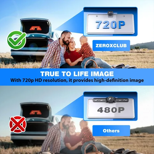 Miniatura 2 de ZEROXCLUB Cámara de respaldo para automóvil, 6 luces LED automáticas, visión nocturna, IP69, impermeable, con cable, cámara de visión trasera