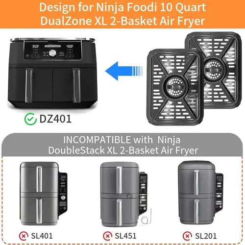 Miniatura 4 de Bandeja de parrilla para freidora de aire para Ninja Foodi DZ401 DZ550 Air Fryers DualZone de 10QT, accesorios de repuesto para freidora de aire