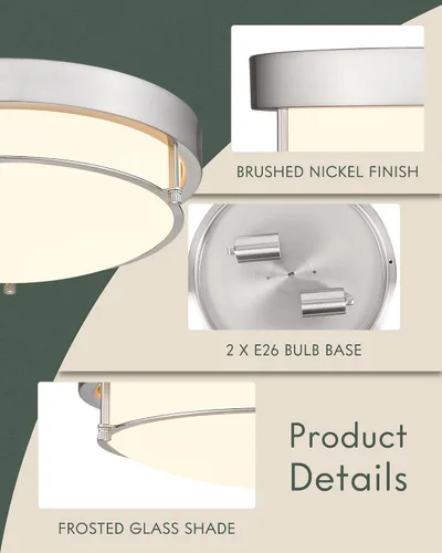 Miniatura 4 de 4822-BN - Lámpara de techo cerca de techo, de níquel con 2 luces para lavandería, cocina, dormitorio, baño, 4822-BN Clase esmerilada y níquel