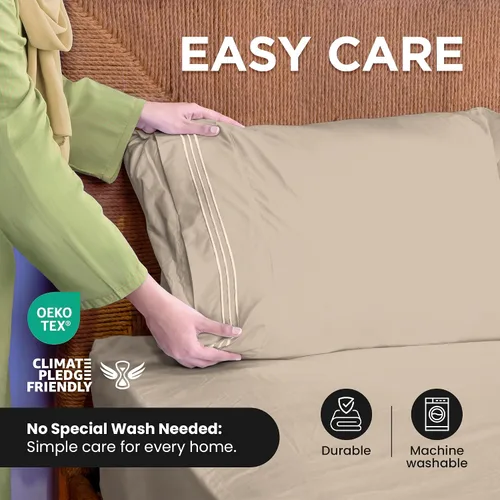 Miniatura 17 de ROYALE LINENS Juego de sábanas Cal King de 4 piezas, ropa de cama de microfibra suave cepillada de 1800 hilos, 1 sábana bajera, 1 sábana encimera, 2