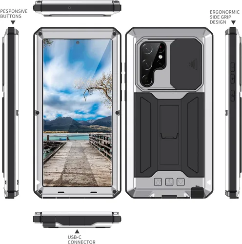 Miniatura 7 de MIYI - Funda protectora rígida para Samsung Galaxy S22 Ultra 5G, aluminio para exteriores, de metal Gorilla Glass a prueba de golpes, militar