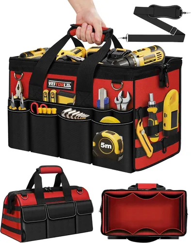 Miniatura 11 de Bolsa de herramientas resistente de 16 pulgadas, organizador de caja de herramientas de 19 bolsillos, bolsa de herramientas portátil con asa suave