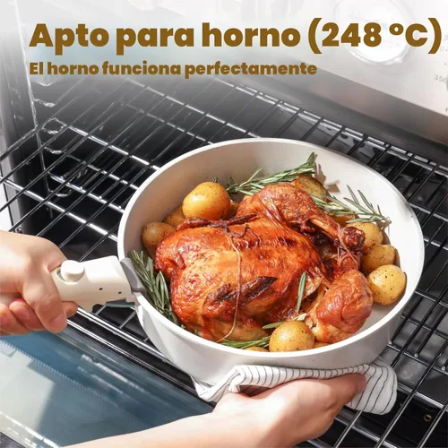 Miniatura 7 de SENSARTE Juego de 24 piezas de ollas y sartenes, antiadherentes con mango desmontable, utensilios de cocina de inducción con mango extraíble, Blanco