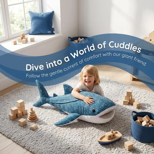 Miniatura 3 de Juguete de peluche de tiburón gigante, animal de peluche de tiburón ballena de 47 pulgadas, peluche grande, enorme animal de peluche para niños