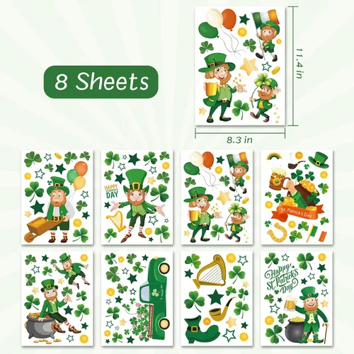 Miniatura 6 de Calcomanías estáticas reutilizables para ventana del día de San Patricio, estilo duende grande, reutilizables, para decoraciones del día de San