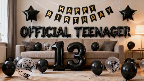 Miniatura 2 de Decoraciones oficiales de cumpleaños número 13 para adolescentes, globos de papel de aluminio con estrella del número 13, globos de confeti