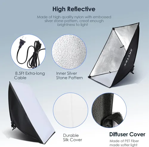 Miniatura 5 de Skytex Kit de Iluminación Softbox (Paquete de 2), Caja Suave de 20 x 28 pulgadas Bombilla LED E27 de 85W, 2700-6400K, Iluminación Continua