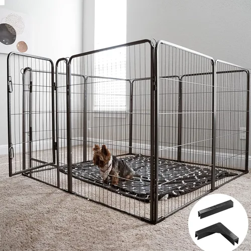 Corralito plegable de metal para perros con puerta de puerta, valla de metal resistente para animales pequeños, perrera para exteriores (8 paneles,