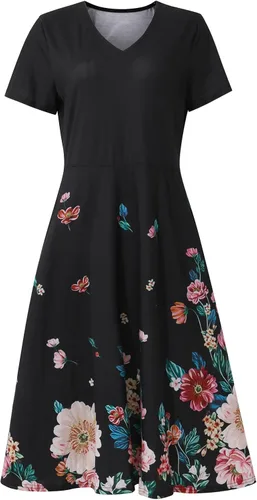 Miniatura 4 de ZEFOTIM Vestidos de verano para mujer 2023 de manga cortasin mangas, floral, cuello en V, vestido por debajo de la rodilla, vestidos casuales fluidos
