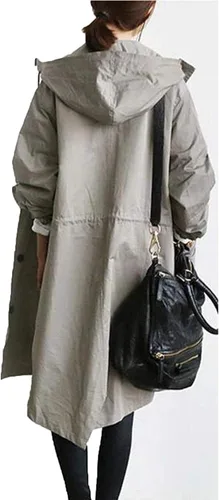 Miniatura 2 de iQKA Chaqueta de lluvia para mujer, para otoño e invierno, holgada, con capucha, de gran tamaño, elegante, cortavientos, cómoda, abrigo