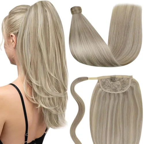 Miniatura 32 de LaaVoo Extensión de cola de caballo de cabello humano marrón para mujer, extensiones de cola de caballo marrón oscuro, extensiones de cabello humano