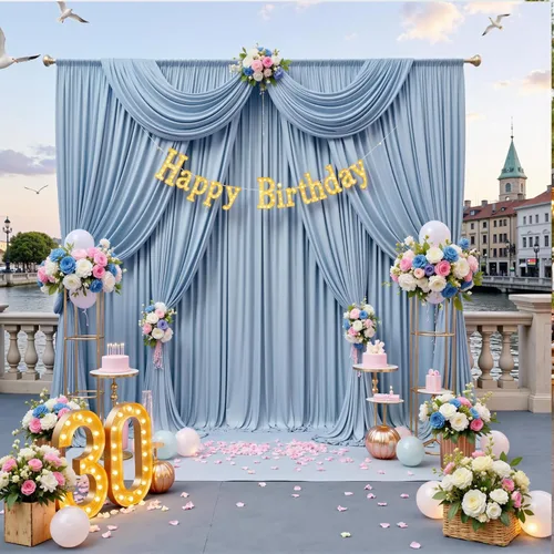 Miniatura 9 de Cortina de fondo azul bebé de 10 pies x 8 pies sin arrugas para fiesta, cortinas de fondo de poliéster azul para fotografías, decoraciones para baby