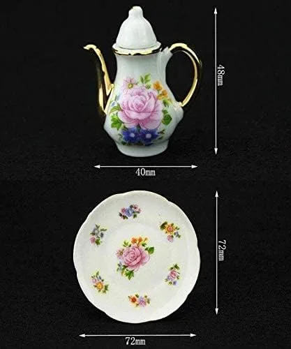 Miniatura 3 de EatingBiting Colección Nivel 1:12 Escala 1/12 8PCS Elegante Flora Miniatura Mini Casa Porcelana Plato de Té de Porcelana, Tetera, Taza, Juego