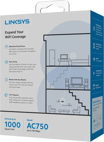 Miniatura 4 de Linksys Extensor WiFi, amplificador de alcance WiFi 5, amplificador de doble banda, cobertura de 1000 pies cuadrados, velocidades de hasta (AC750)