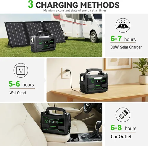 Miniatura 4 de MARBERO Generador solar de 155 Wh con panel solar de 30 W, estación de energía portátil con 2 salidas de CA de 100 W (pico de 150 W), QC3.0 USB
