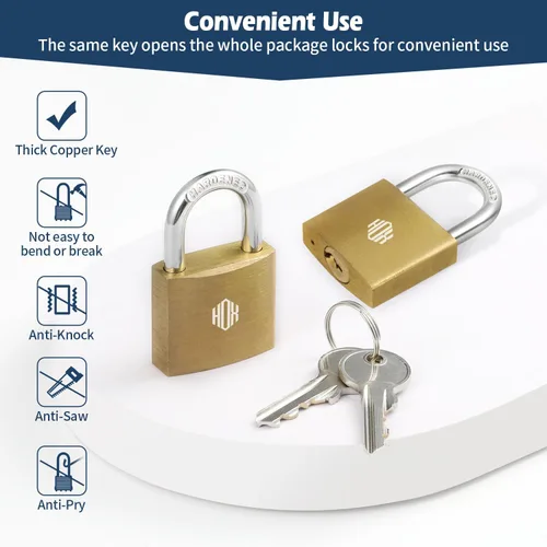 Miniatura 5 de HOX Paquete de 2 candados con llave, impermeable y a prueba de óxido, cerradura de latón macizo con cuerpo de 1-1/4 pulgadas de ancho, candado