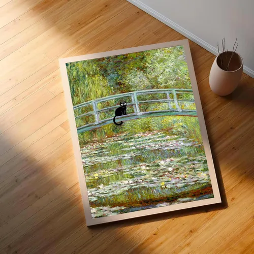 Miniatura 3 de Divertido arte de pared de gato negro, arte de Monet, decoración de pared de gato de lirio de agua, impresión de póster divertido de gatos negros