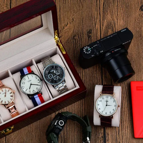 Miniatura 4 de ywduoying Caja de reloj de madera con 6 ranuras anchas para relojes de madera organizador de almacenamiento caja de reloj vintage roja para hombre
