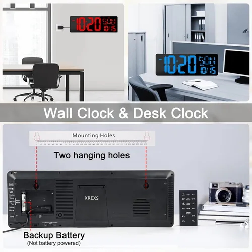 Miniatura 7 de XREXS Reloj de pared digital grande con control remoto, pantalla LED grande de 17 pulgadas, temporizador de conteo ascendente y descendente, reloj