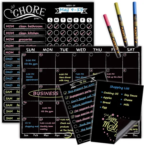 Miniatura 8 de JJPRO Tabla de tareas magnética de borrado en seco para nevera, pizarra de comportamiento para tiza para varios niños - Una tabla de tareas y dos