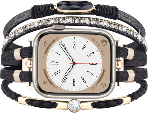 Miniatura 16 de MOFREE - Pulsera de cuero boho compatible con Apple Watch Band de 38, 40, 41 mm, pulsera de cuentas multicapa hecha a mano para Apple Watch, correa