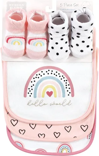 Miniatura 174 de Hudson Baby Conjunto de babero y calcetines unisex de algodón para bebé
