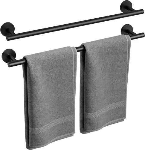 Miniatura 8 de Barra de Toalla Negra Mate, Toallero de Baño de 24 Pulgadas (Longitud Total 26 Pulgadas), Soporte de Toalla Montado en la Pared, Barra de Toalla
