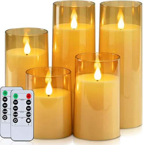 Miniatura 14 de Homemory Velas parpadeantes sin llama de color blanco puro, velas LED acrílicas con control remoto y temporizador, juego de 5