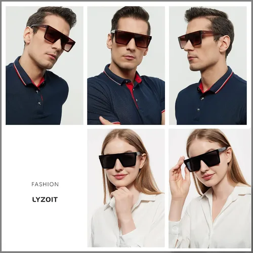 Miniatura 6 de LYZOIT Gafas de sol cuadradas de gran tamaño para mujeres y hombres con parte superior plana escudo de moda protección UV grande sin montura
