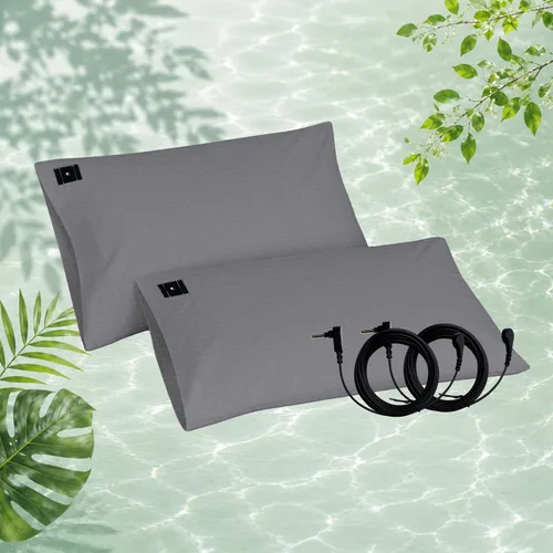 2 fundas de almohada con cable de conexión a tierra, algodón y fibra plateada para un mejor sueño, alivio del dolor, inflamación (gris, 20 x 30