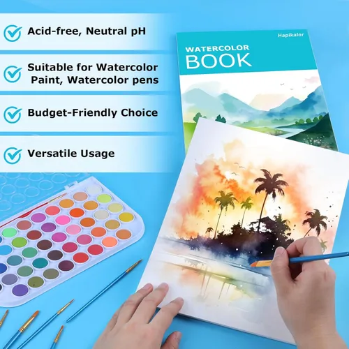 Miniatura 3 de Hapikalor Bloc de Papel de Acuarela, Papel de Acuarela de 9"x12", Libro de Papel de Dibujo y Pintura de Artista de 140lb/300gsm, Suministros de Arte