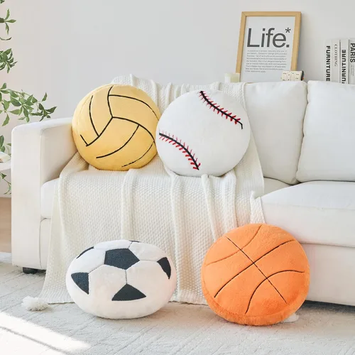 Miniatura 2 de Almohada de béisbol, almohada con forma de béisbol de 12 pulgadas, cojín de asiento con piel sintética de conejo, almohada redonda para decoración