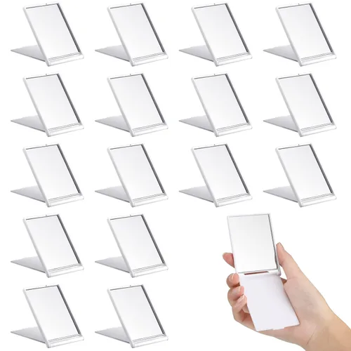 Queekay 16 piezas de 2 x 3 x 0.2 pulgadas, pequeño espejo plegable de maquillaje a granel, portátil, plegable, rectangular, compacto, de pie, espejo